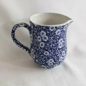 Vintage Crownford England Calico Blue Pitcher Creamer 5 1/8 inch Tall - EUC